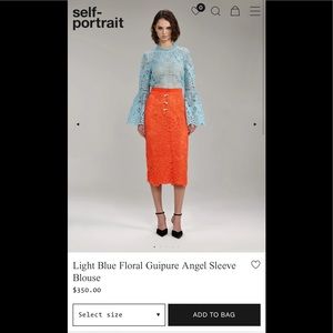 2022 Self-Portrait Light Blue Floral Guipure Angel Sleeve Blouses